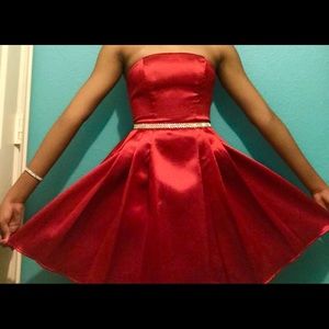 Red Satin Strapless Dress